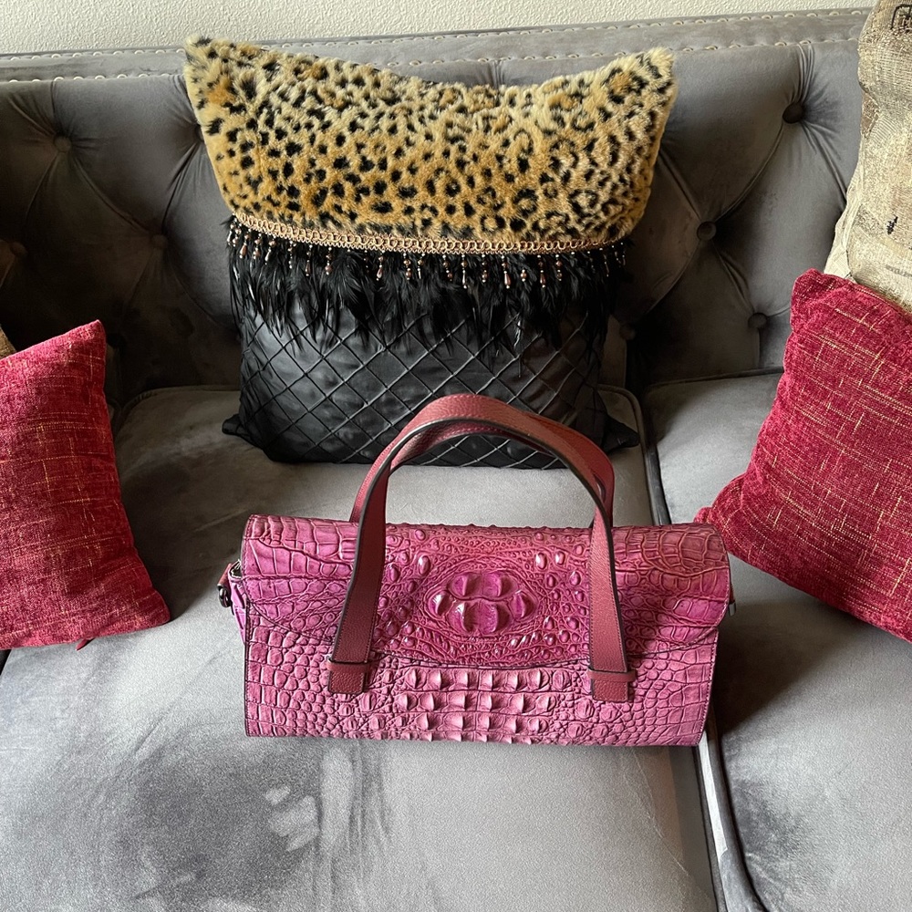 Reposhing Pink Croc-Embossed Leather Top-Handle Bag